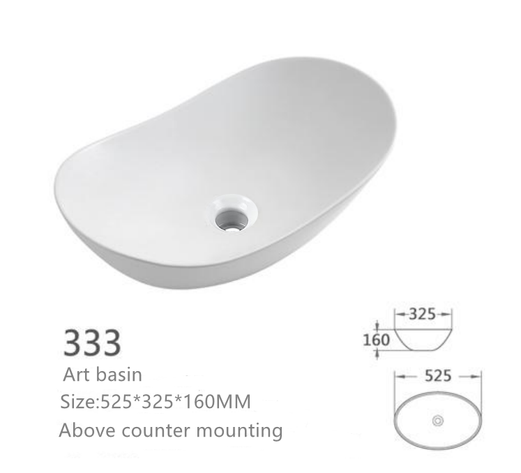 【Basin 333 Pattern 01 】– Glossy Marble Finish, 525×325×160mm, Above-Counter Basin