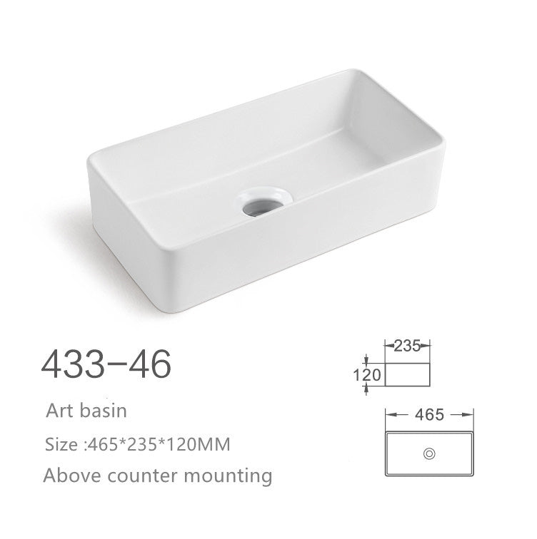 【Basin 433-46】 Glossy White – 465×235×120mm - Rectangular Above Counter Basin