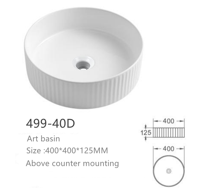 【Basin 499-40D Pattern 01】 Glossy Marble Finish, 400×400×125mm, Above Counter Basin