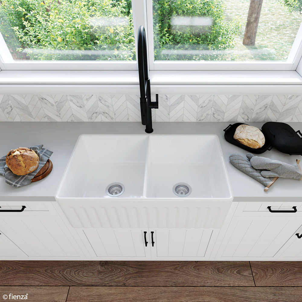 BISTONE 828X452X253mm Butler Farmhouse Fireclay Kitchen Laundry Sink 3318D