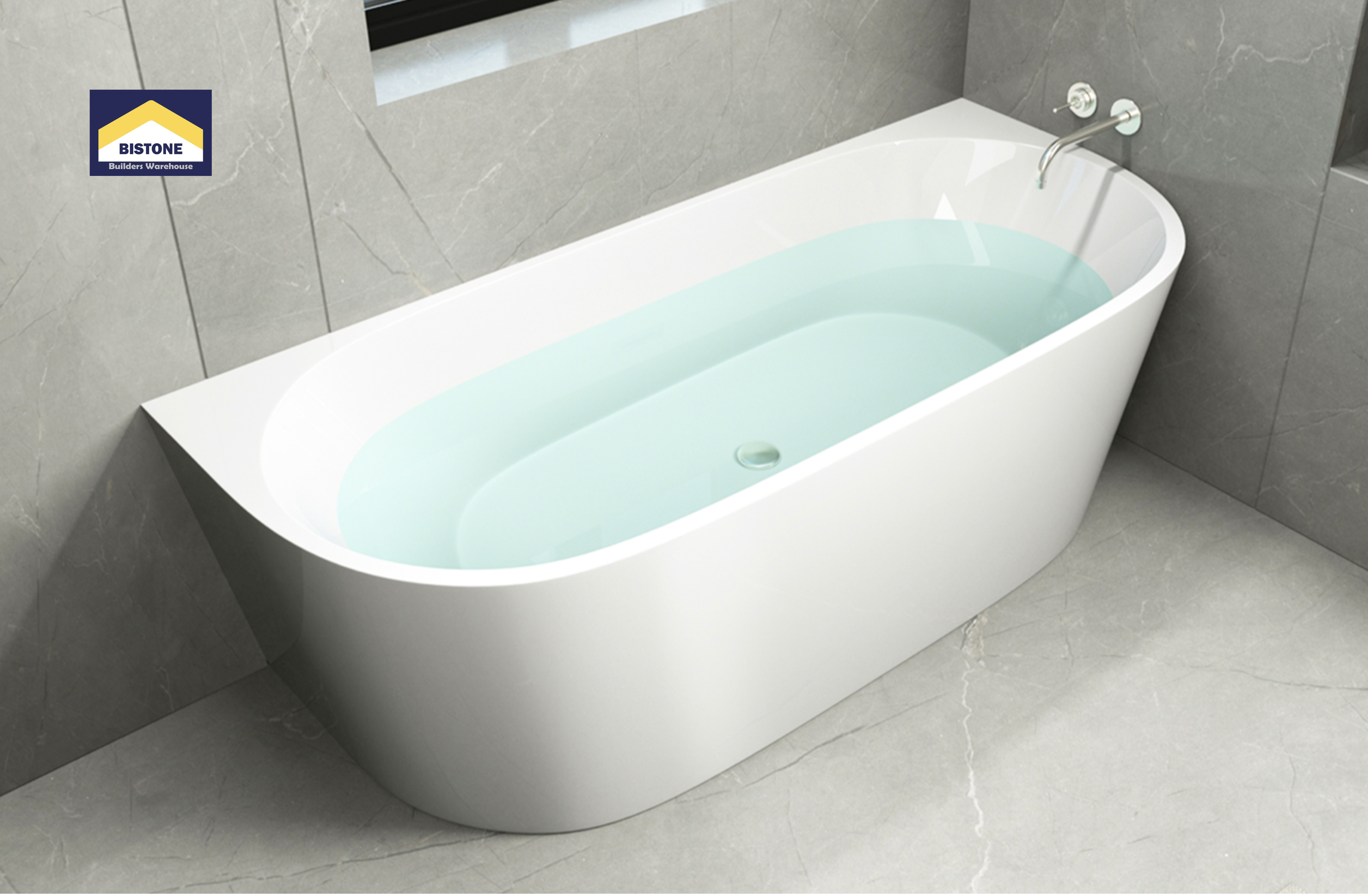 BISTONE B-7132 Back-to-Wall Acrylic Bathtub — Elegant Modern Design with Optional Massage & Air Systems