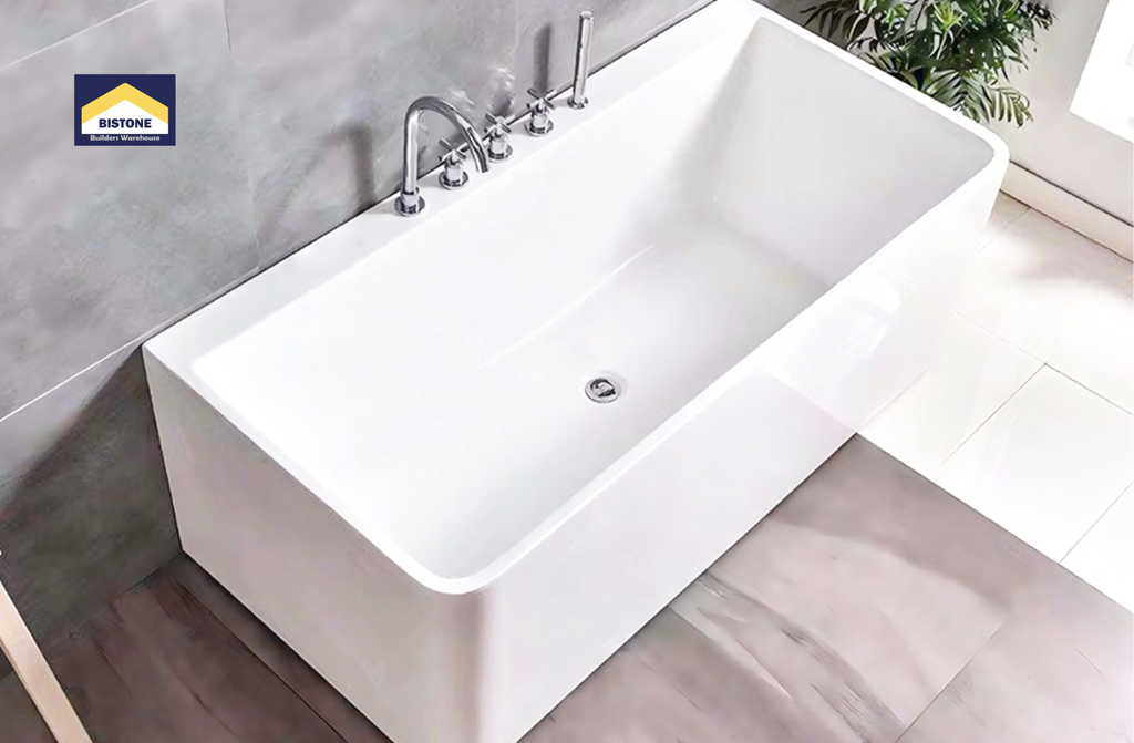 BISTONE B-7101L Back-to-Wall Acrylic Bathtub — Modern Rectangular Design with Optional Massage and Tap Configurations