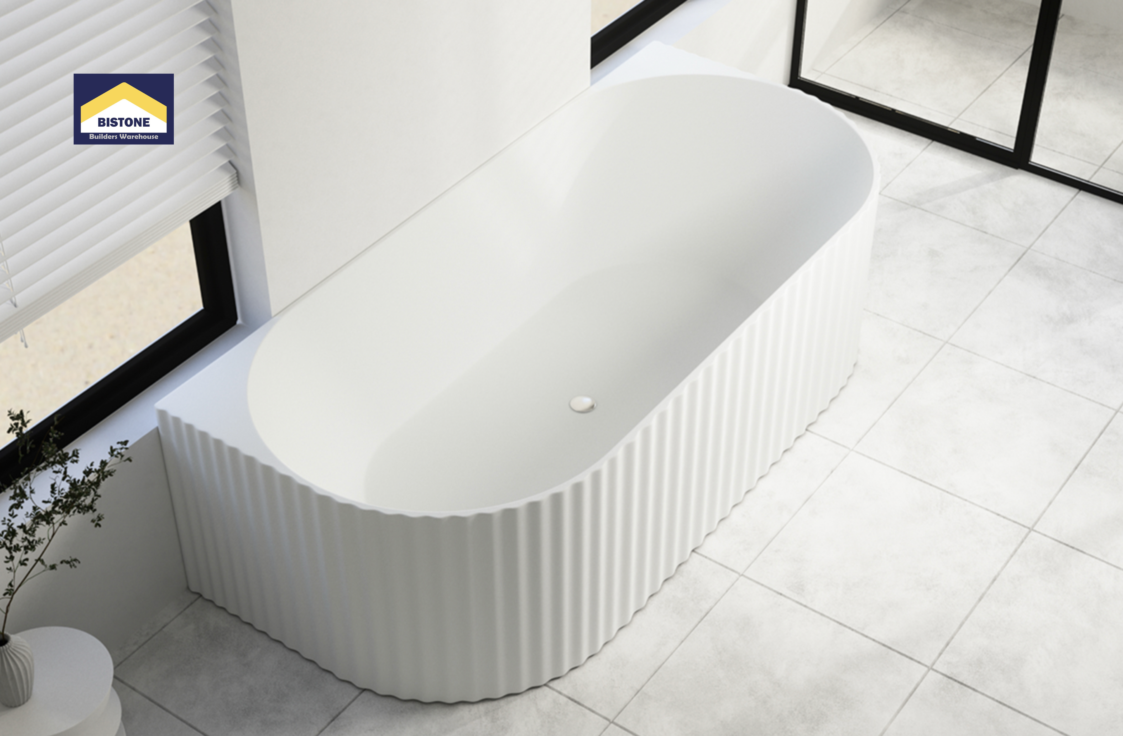 BISTONE B-7332 Back-to-Wall Acrylic Bathtub — Fluted Feature Design, Available with Massage or Air Options