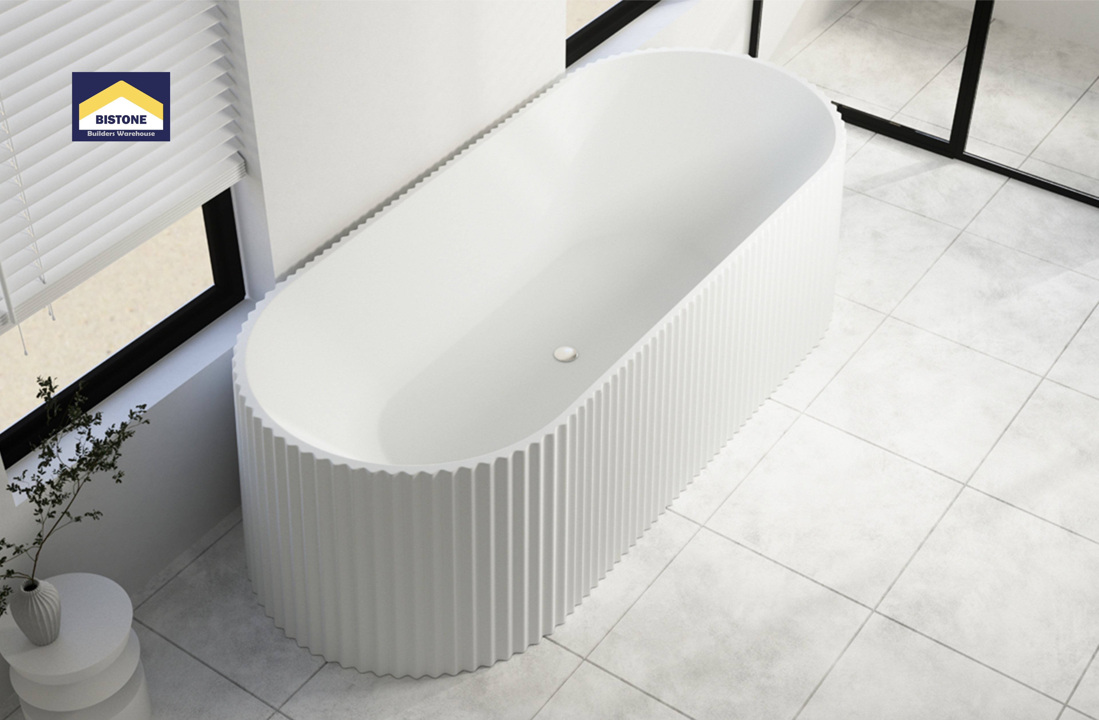 BISTONE B-7310 Freestanding Acrylic Bathtub — Fluted Oval Design, Adjustable Legs, Sanitary Grade Finish