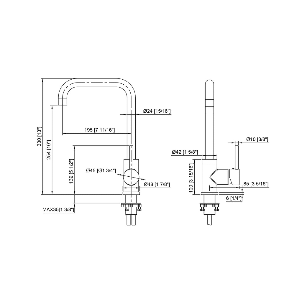 BISTONE 82H33 Kitchen Mixer Tap — Available in Chrome, Brushed Nickel, Gunmetal Grey, Matte Black & Brushed Gold
