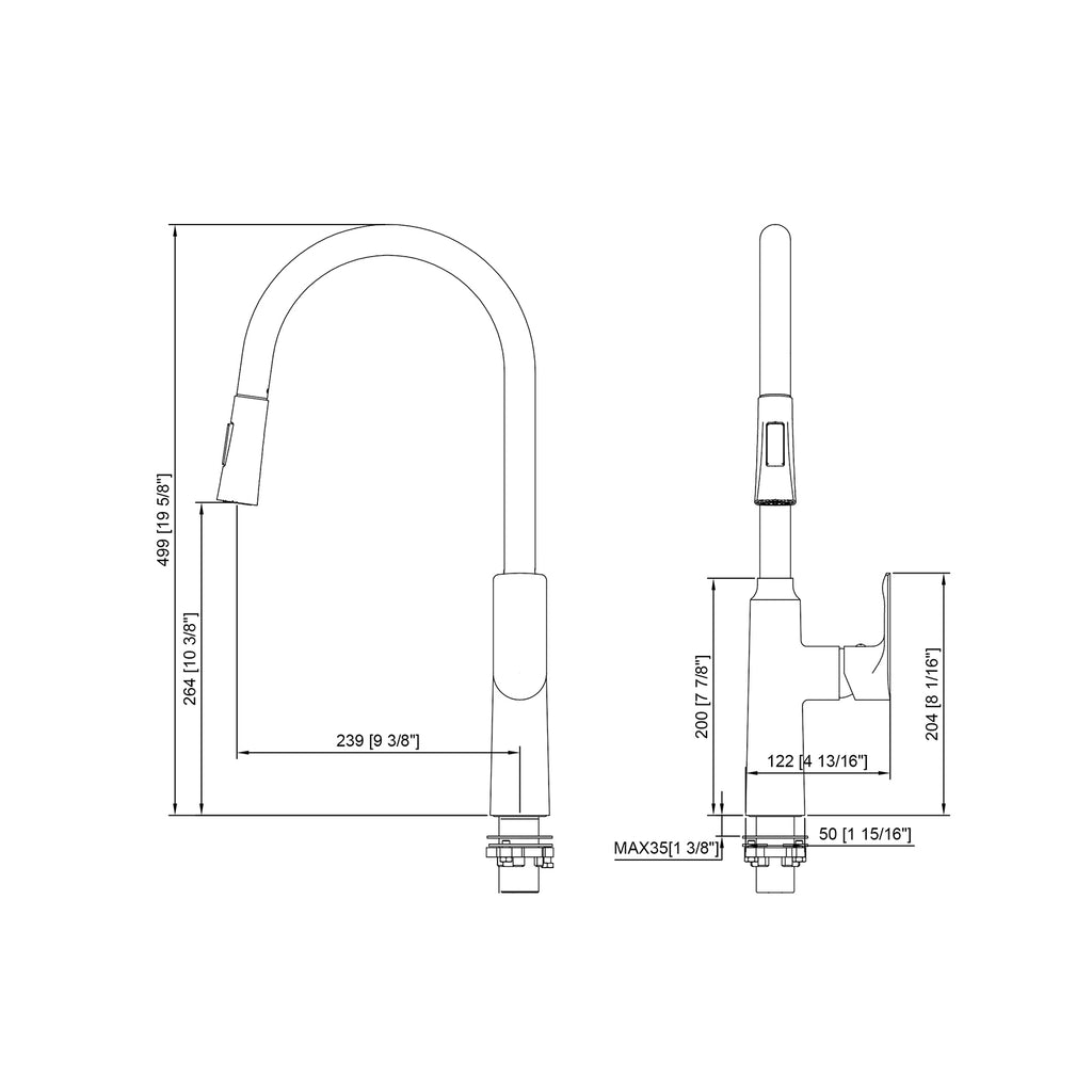 BISTONE 82H51 Pull-Out Kitchen Mixer Tap — Available in Chrome, Brushed Nickel, Gunmetal Grey, Matte Black & Brushed Gold