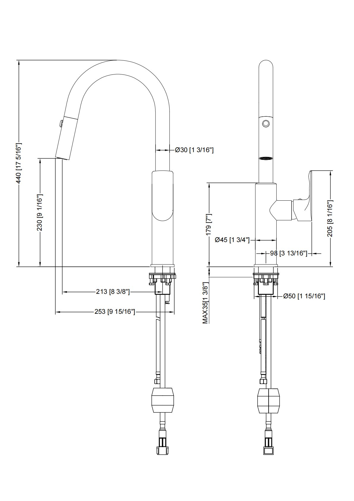 BISTONE 82H55-D Pull-Out Kitchen Mixer Tap — Available in Chrome, Brushed Nickel, Gunmetal Grey, Matte Black & Brushed Gold