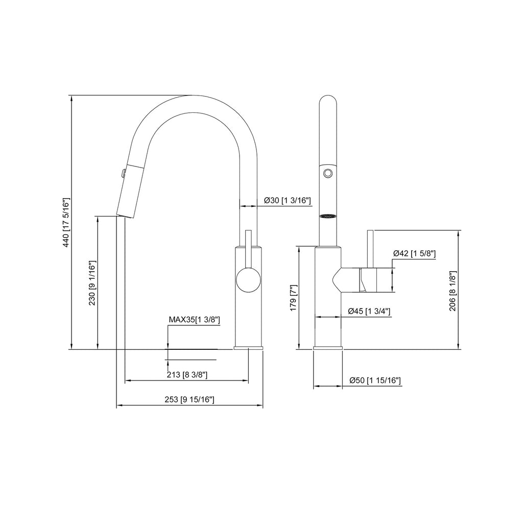 BISTONE 82H55 Pull-Out Kitchen Mixer Tap — Available in Chrome, Brushed Nickel, Gunmetal Grey, Matte Black & Brushed Gold
