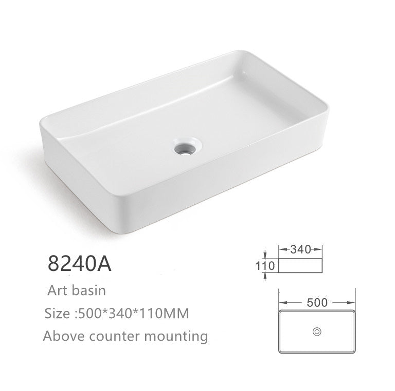 【Basin 8240A】 Black & White Rectangular Ceramic Basin – 500×340×110mm