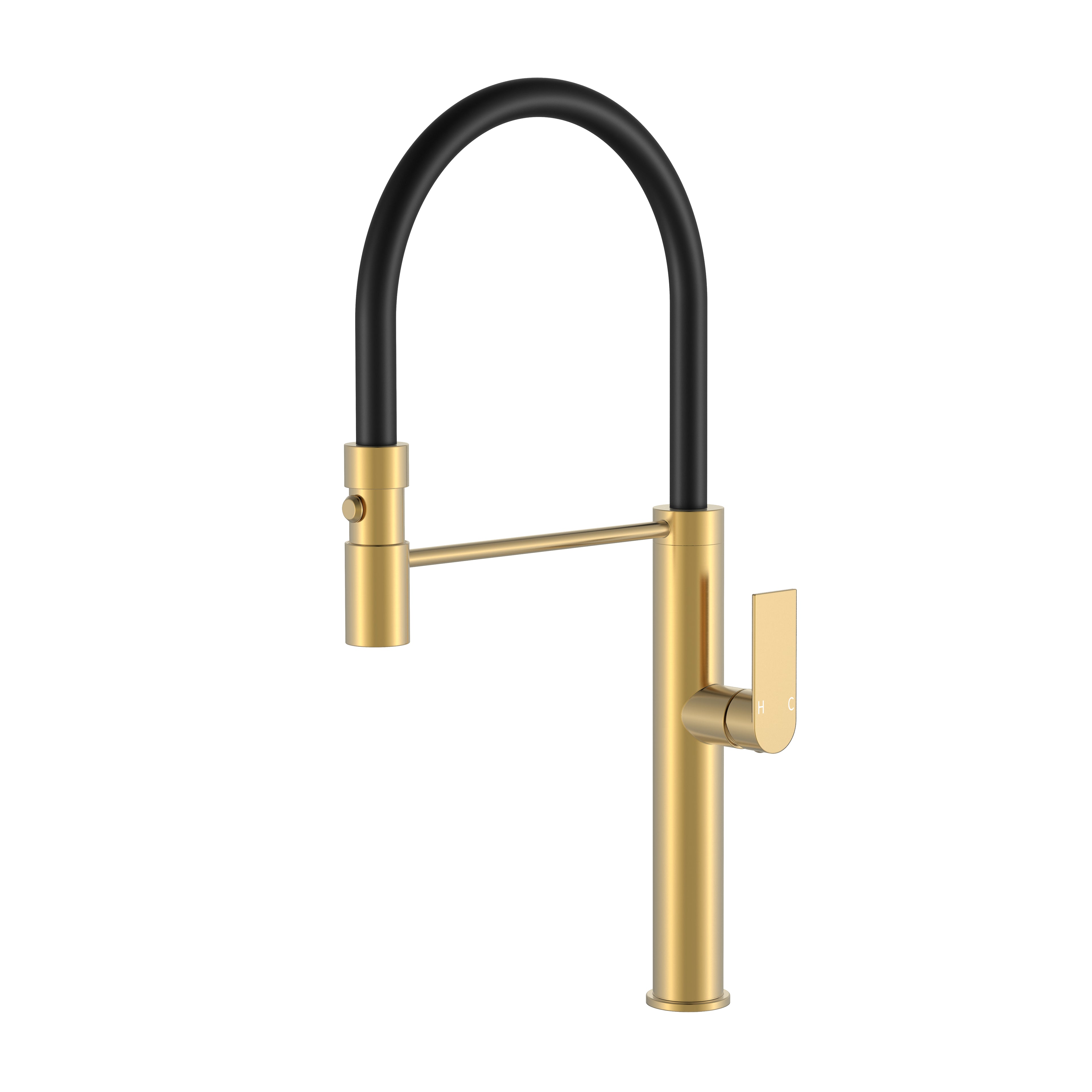 BISTONE 82H66-D Pull-Out Kitchen Mixer Tap — Smooth Handle with Black Hose — Available in Chrome, Brushed Nickel, Gunmetal Grey, Matte Black & Brushed Gold