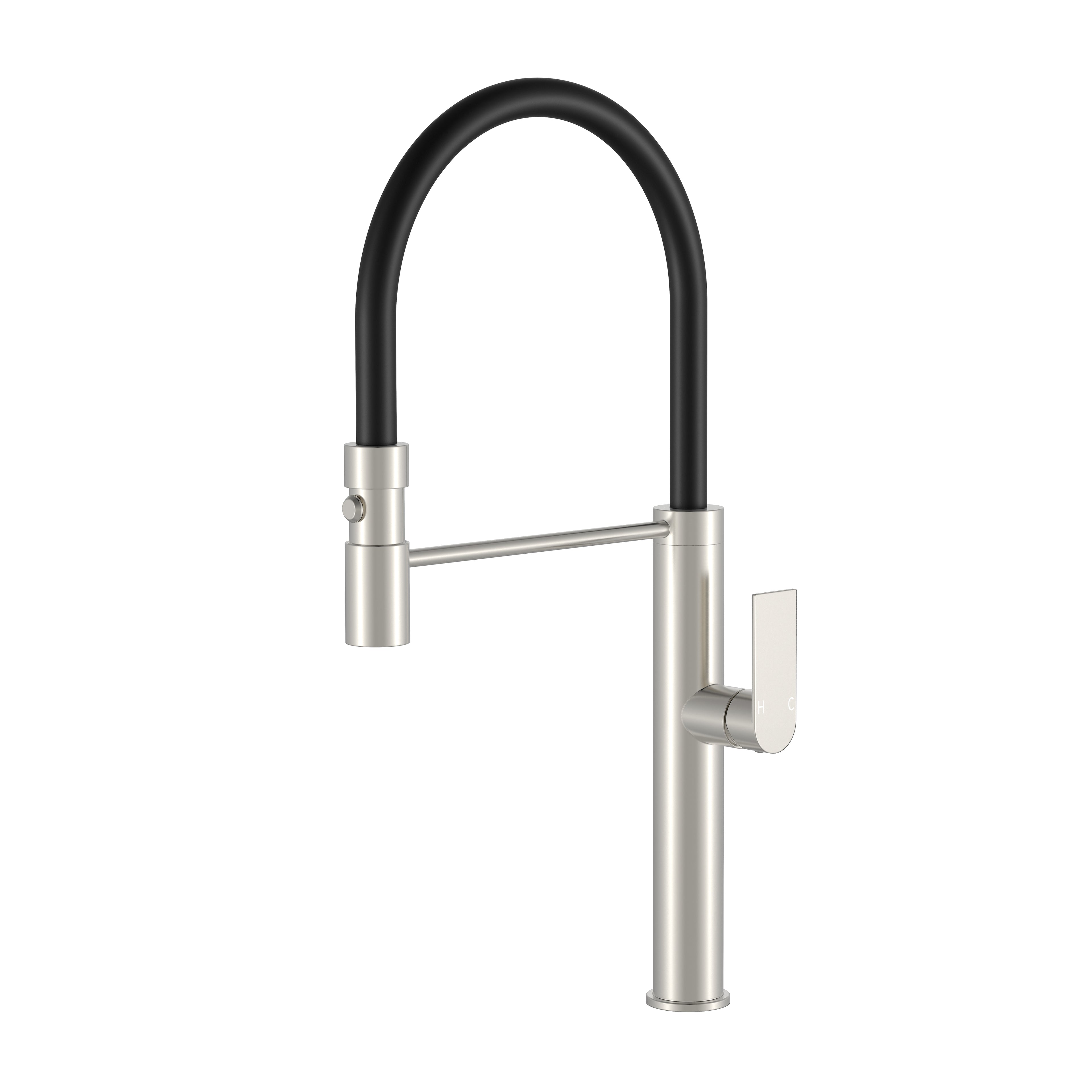 BISTONE 82H66-D Pull-Out Kitchen Mixer Tap — Smooth Handle with Black Hose — Available in Chrome, Brushed Nickel, Gunmetal Grey, Matte Black & Brushed Gold