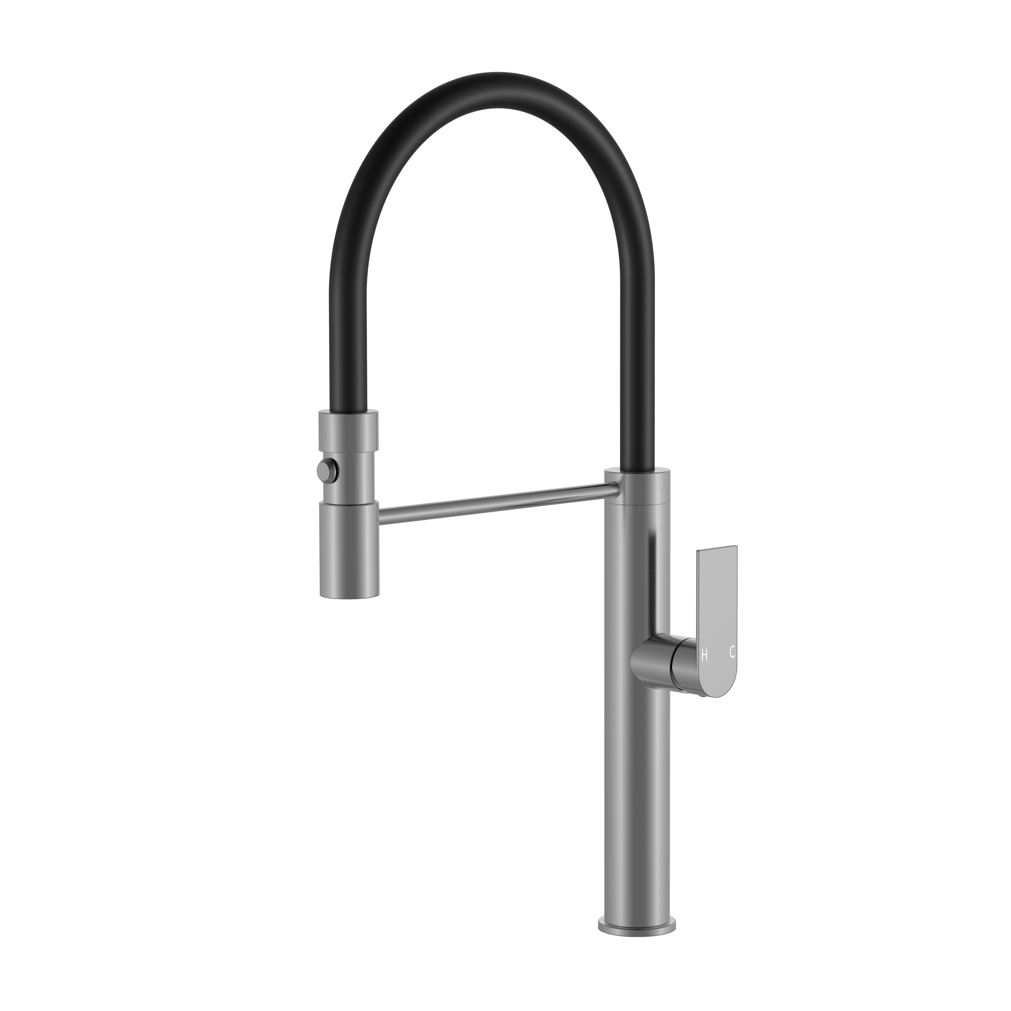 BISTONE 82H66-D Pull-Out Kitchen Mixer Tap — Smooth Handle with Black Hose — Available in Chrome, Brushed Nickel, Gunmetal Grey, Matte Black & Brushed Gold