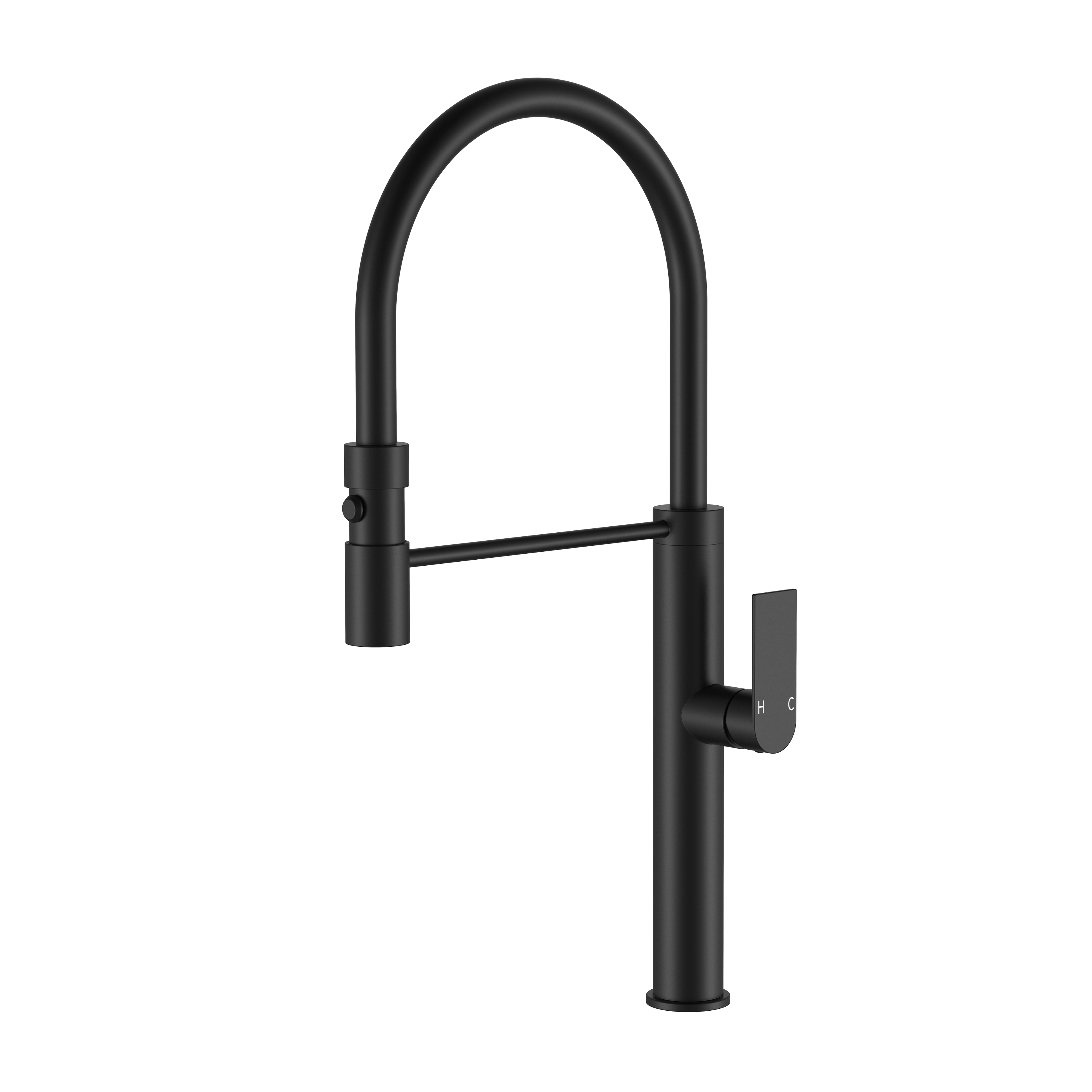 BISTONE 82H66-D Pull-Out Kitchen Mixer Tap — Smooth Handle with Black Hose — Available in Chrome, Brushed Nickel, Gunmetal Grey, Matte Black & Brushed Gold