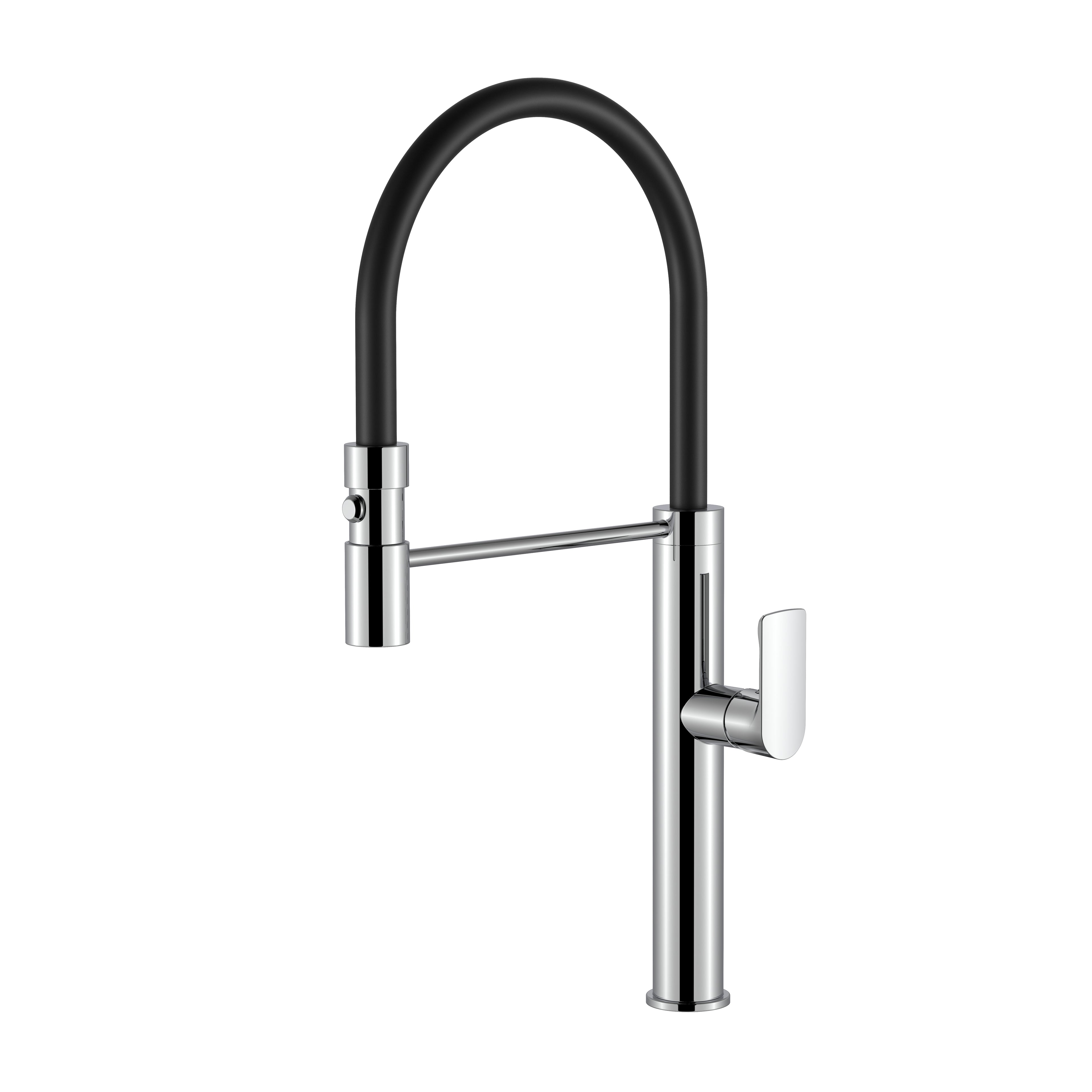 BISTONE 82H66-D Pull-Out Kitchen Mixer Tap — Smooth Handle with Black Hose — Available in Chrome, Brushed Nickel, Gunmetal Grey, Matte Black & Brushed Gold