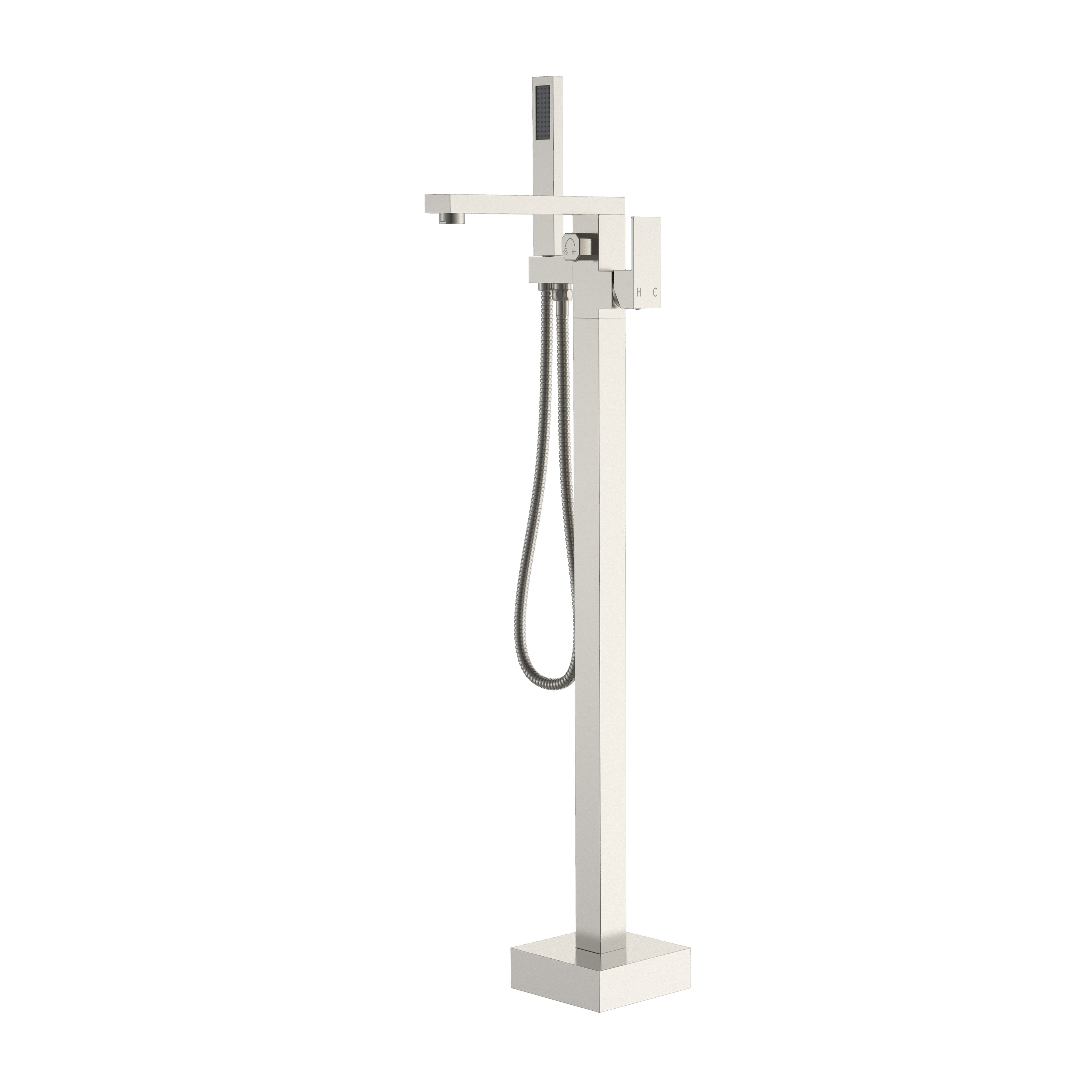 BISTONE 86H89 Square Freestanding Bath Shower Sets with Hand Shower — Available in Chrome, Brushed Nickel, Gunmetal Grey, Matte Black & Brushed Gold