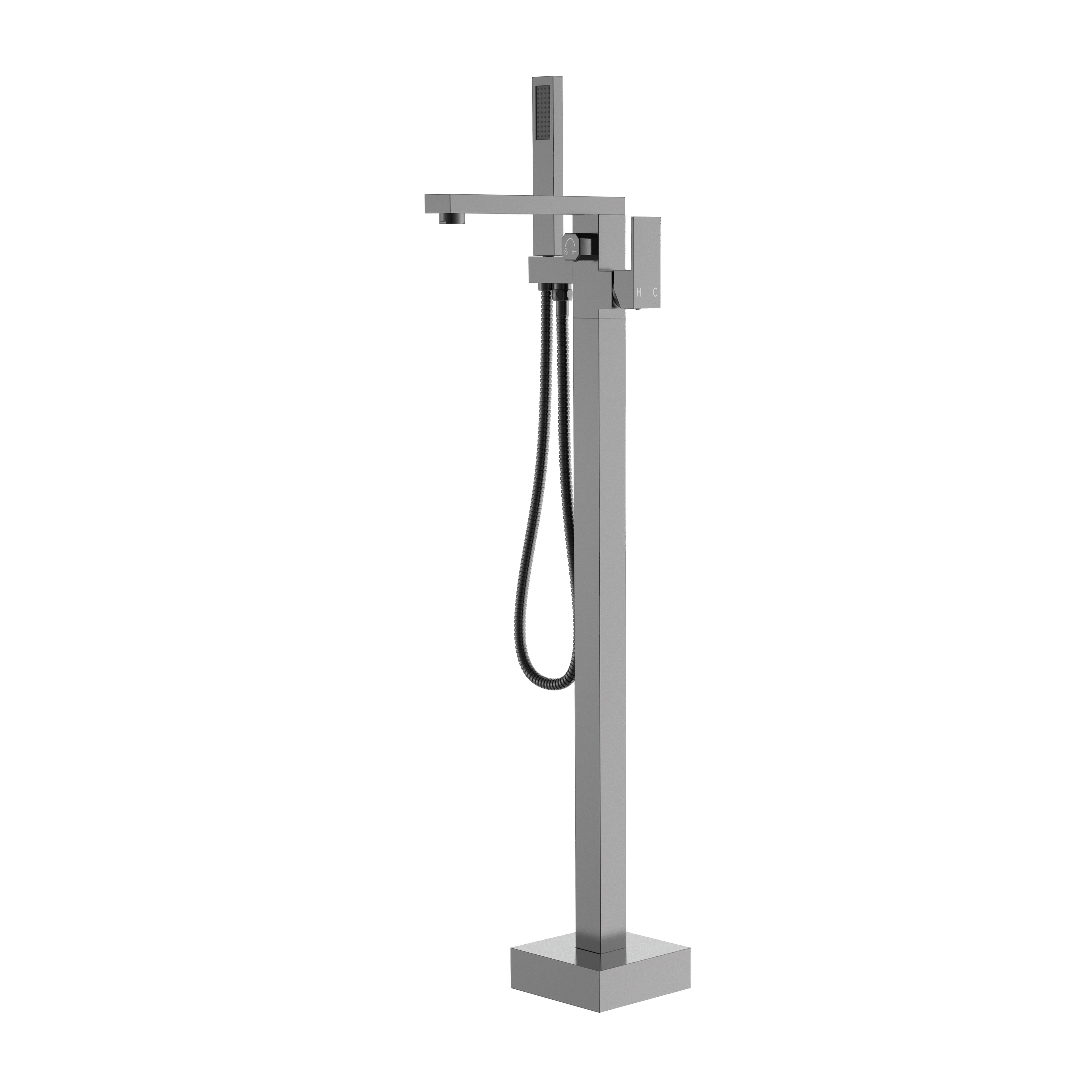 BISTONE 86H89 Square Freestanding Bath Shower Sets with Hand Shower — Available in Chrome, Brushed Nickel, Gunmetal Grey, Matte Black & Brushed Gold