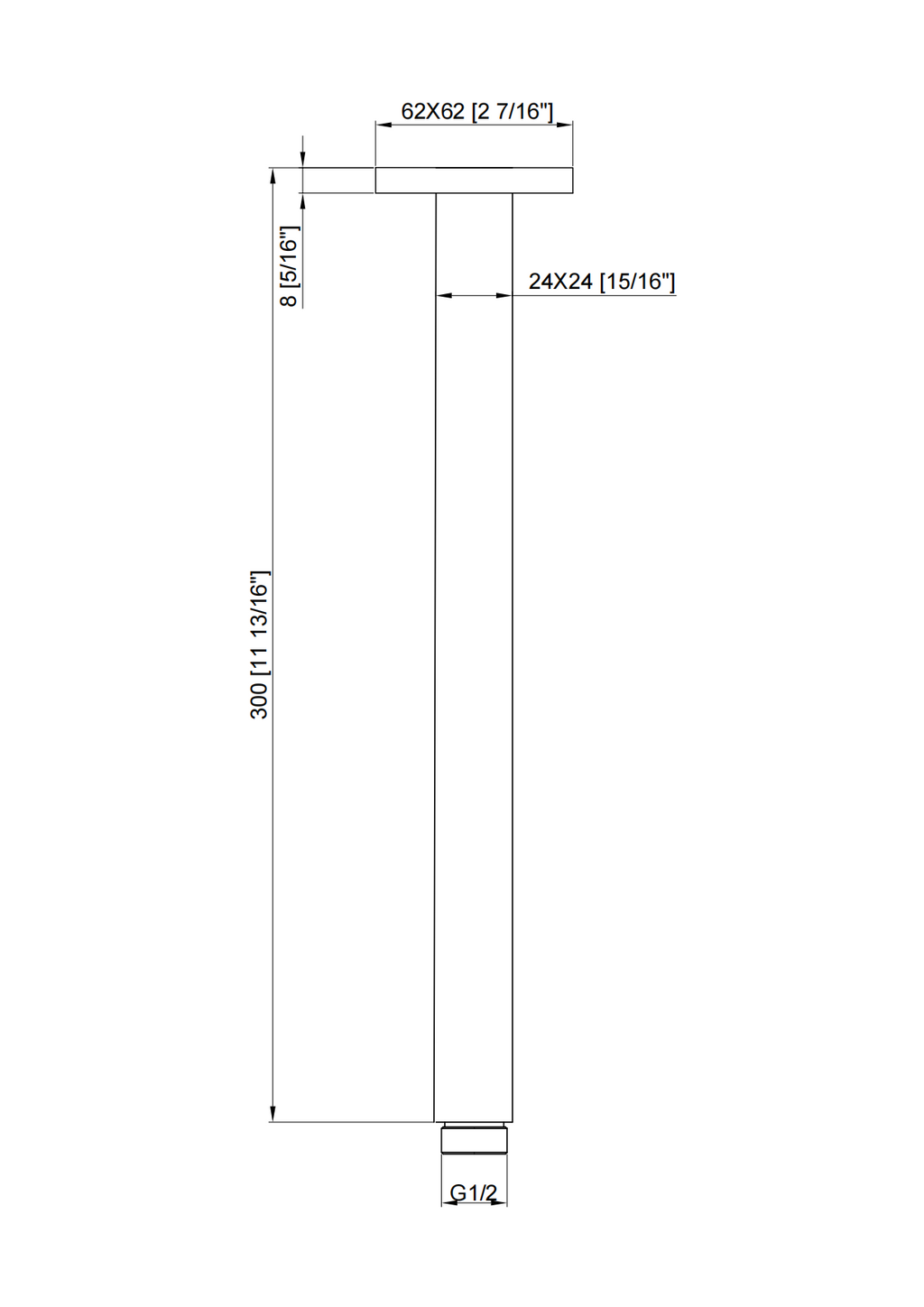 BISTONE SA03 Ceiling Shower Arm — Square Design, Available in 200mm / 300mm / 400mm — Chrome, Brushed Nickel, Gunmetal Grey, Matte Black & Brushed Gold