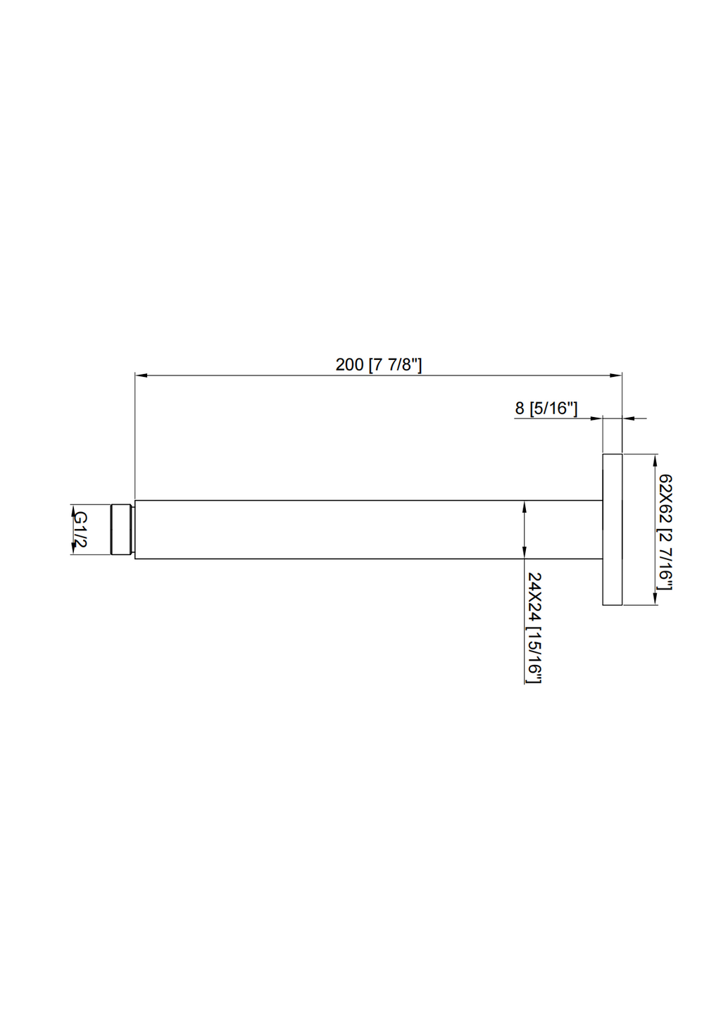 BISTONE SA03 Ceiling Shower Arm — Square Design, Available in 200mm / 300mm / 400mm — Chrome, Brushed Nickel, Gunmetal Grey, Matte Black & Brushed Gold