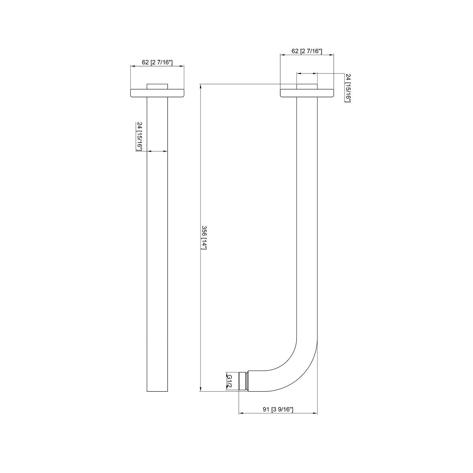 BISTONE SA01 Shower Arm — Square Design, 400mm Length — Available in Chrome, Brushed Nickel, Gunmetal Grey, Matte Black & Brushed Gold
