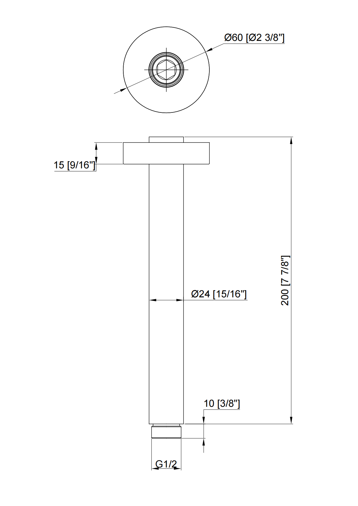 BISTONE SA04 Ceiling Shower Arm — Round Design, Available in 200mm / 300mm — Chrome, Brushed Nickel, Gunmetal Grey, Matte Black & Brushed Gold