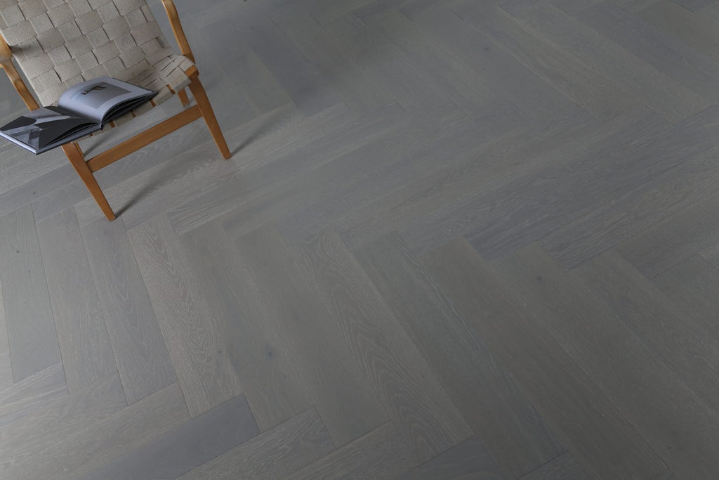 Reef Grey – European Oak Parquetry Herringbone