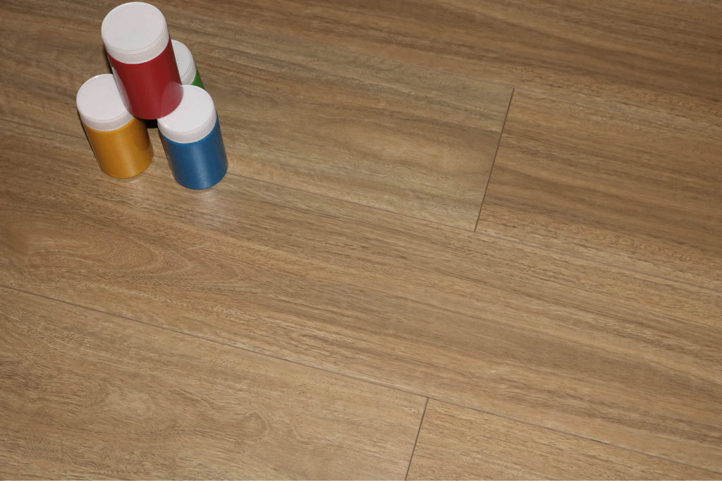 C 06 – LIGHT SPOTTED GUM CLASSIC HYBRID FLOORING - BOSTON Classic Hybrid Flooring Collection — Warm Walnut Finish, Water-Resistant & AC5 Rated