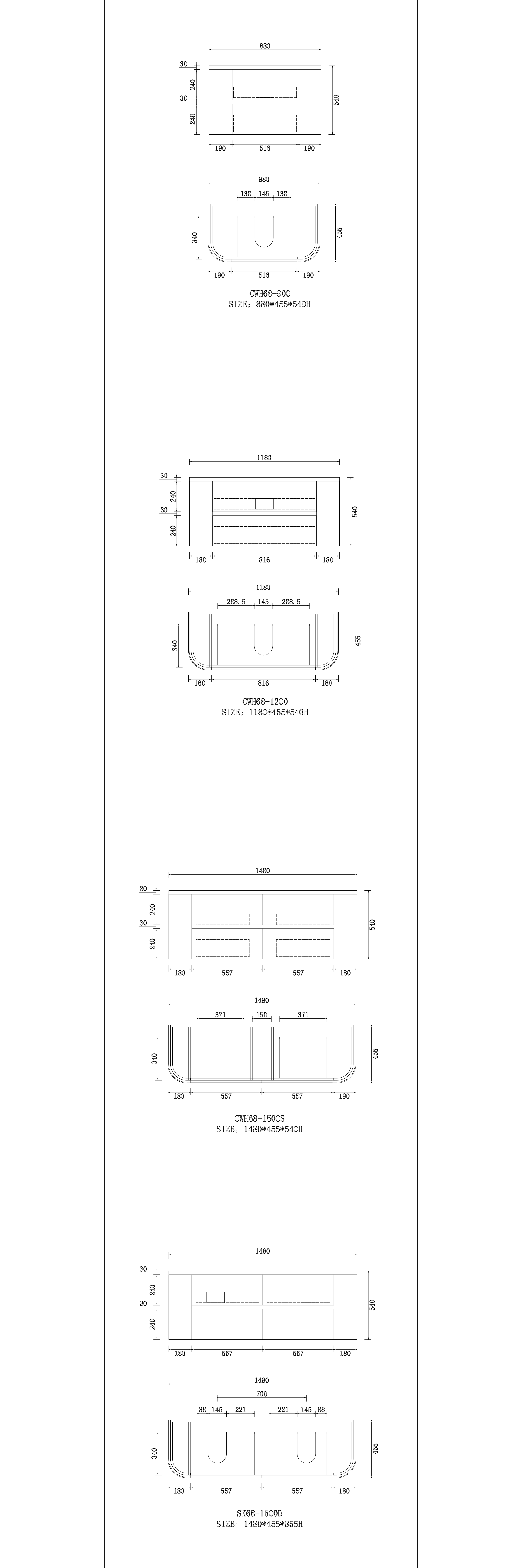 Bristol Vanity (Wall Hung) - Drawers Only - CWH68