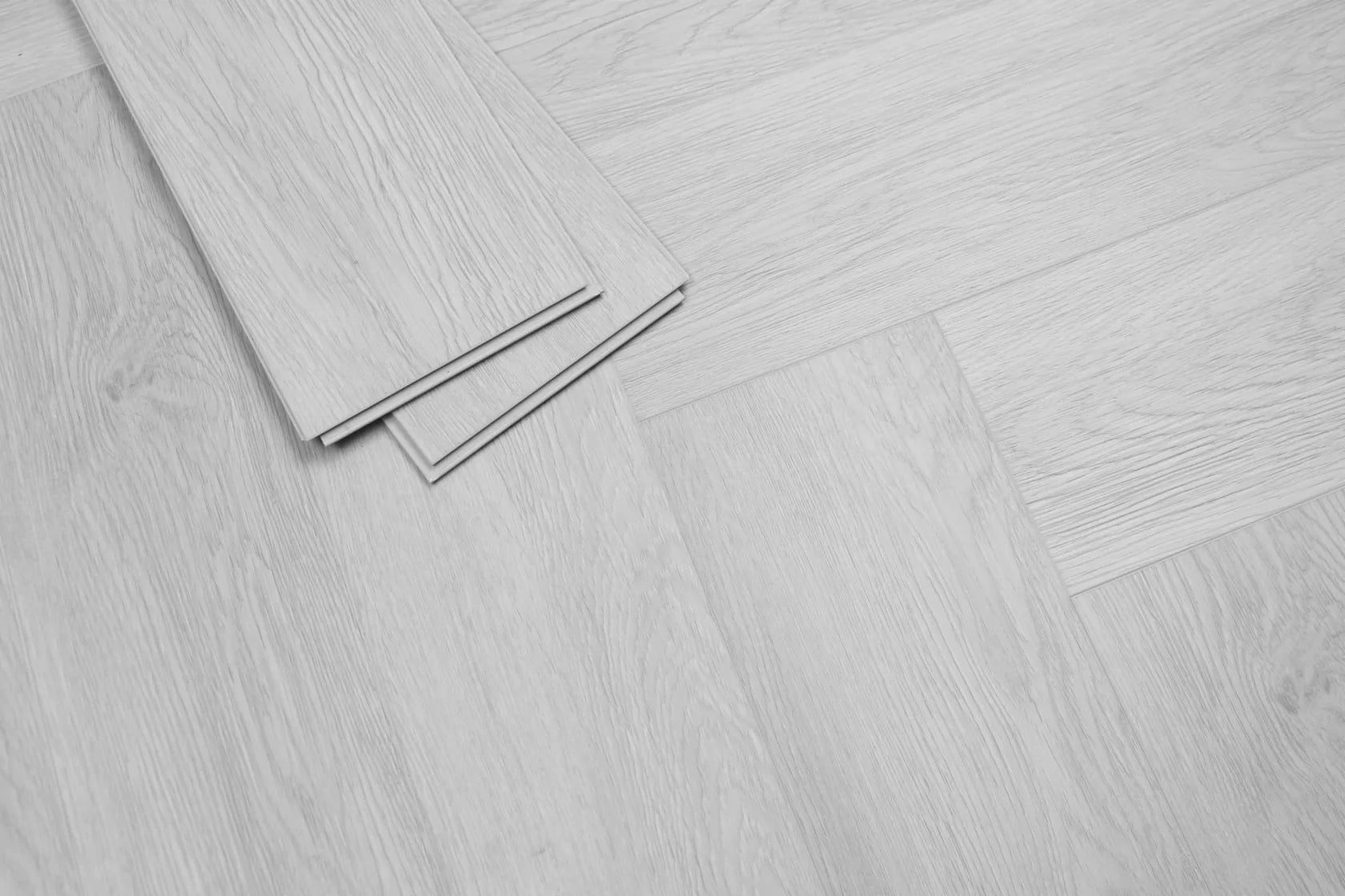 Ergo Herringbone Hybrid Flooring Collection — E01 Grey Herringbone, 100% Waterproof & Scratch-Resistant