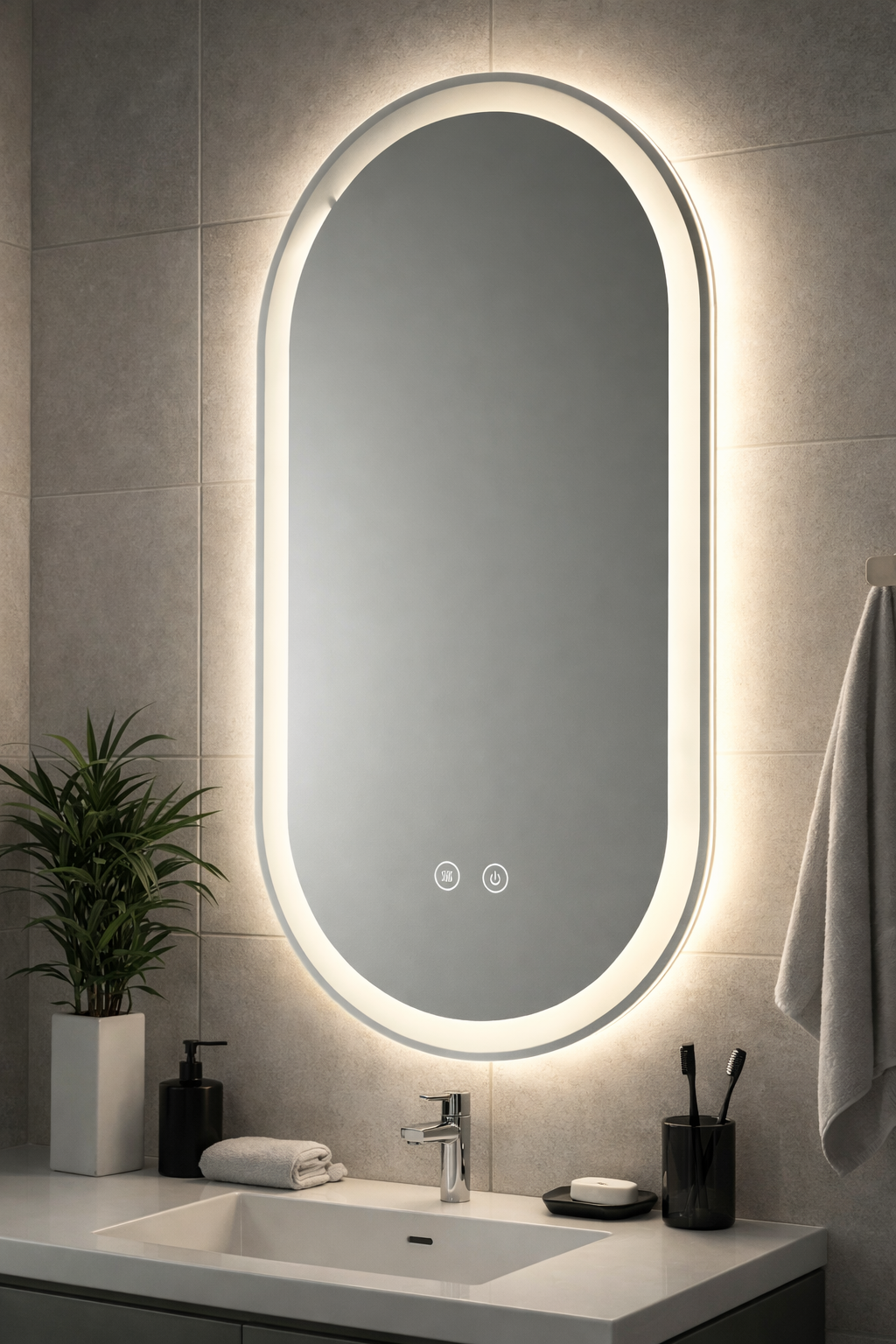 Frameless Oval LED Mirror 50×90cm