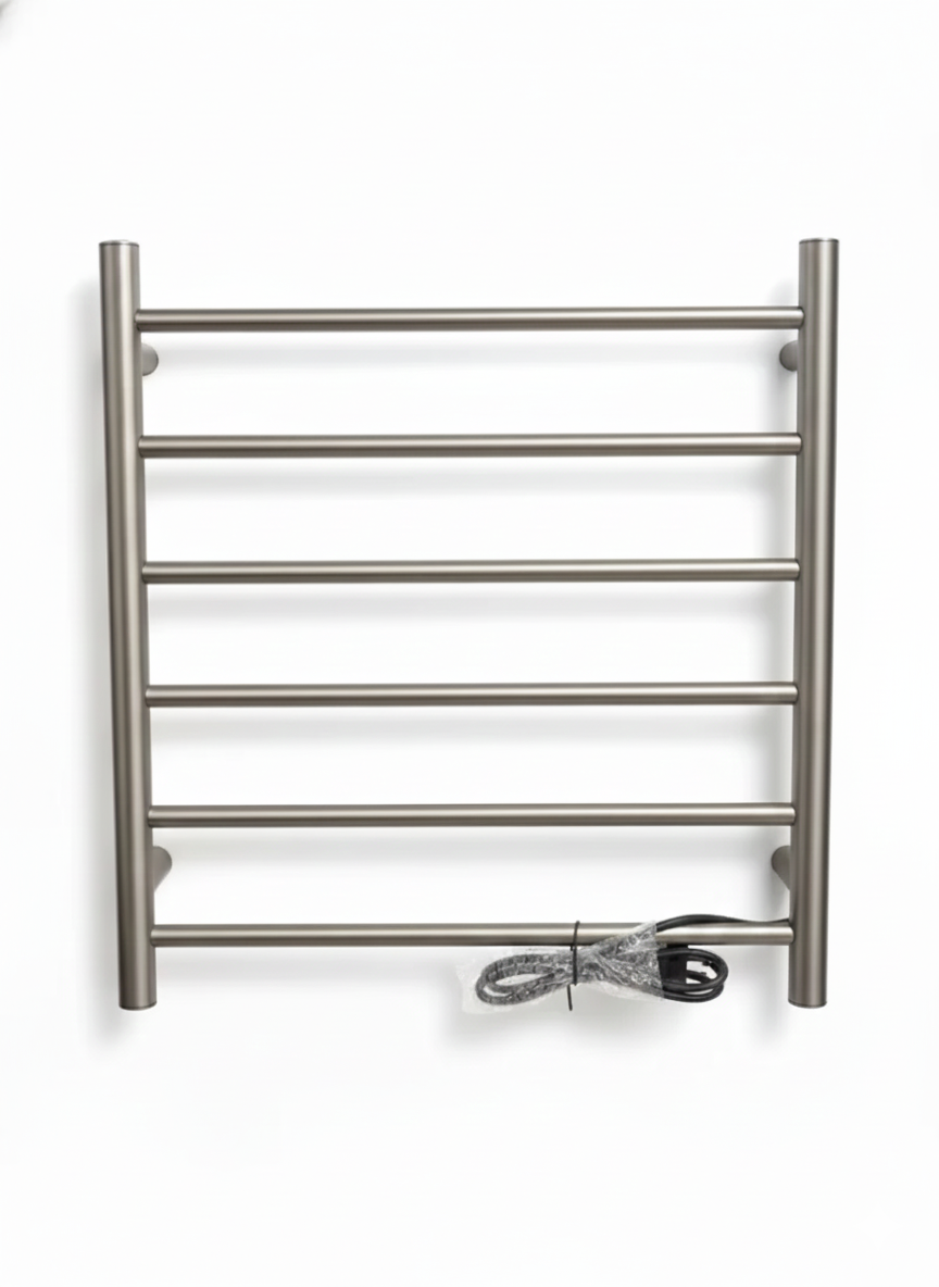 6-Bar Heated Towel Rail, Round 6-Bar Tube Design, W60*H80 cm, Wall Mounted Electric Towel Warmer, 6-Bar Round Post Style