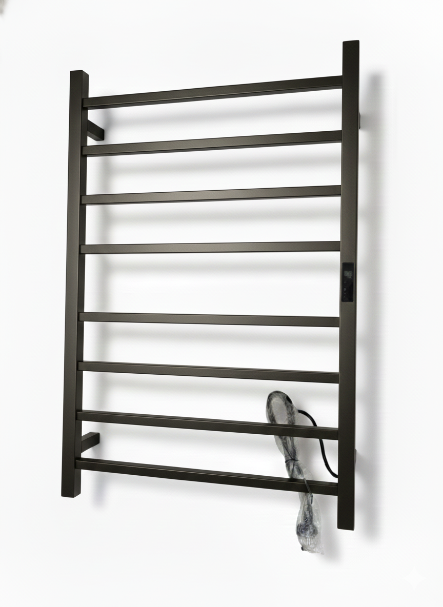 8-Bar Heated Towel Rail, Square Tube Design, W62*H91 cm, Wall Mounted Electric Towel Warmer, 8-Bar Square Post Style