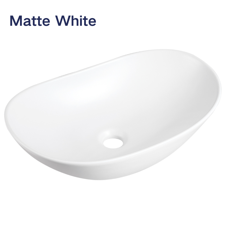 【Basin 333】 Matte White – Elegant Oval Design, 525×325×160mm, Above-Counter Basin