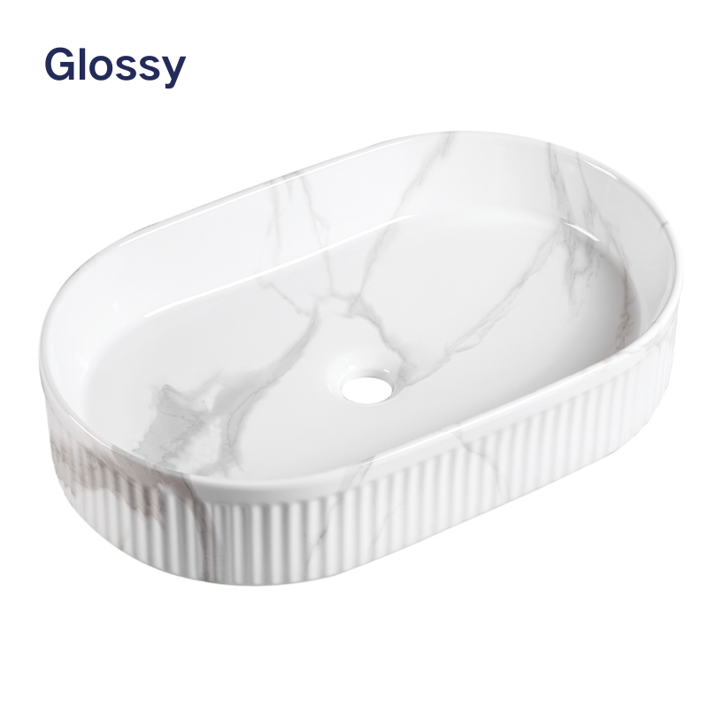 【Basin 330 Pattern 17】 – Glossy Marble Pattern, 580×365×120mm, Above-Counter Basin