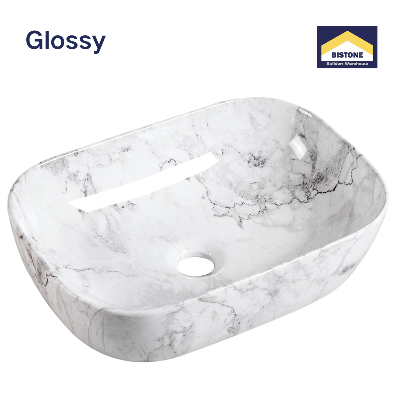 【Basin 8215-P12 Glossy】 White Marble with Subtle Grey Veining Basin, 460×320×140mm