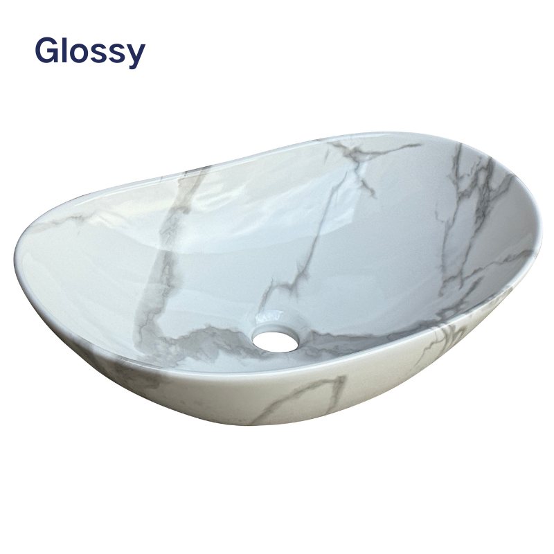 【Basin 333 Pattern 17 】– Glossy Marble Design, 525×325×160mm, Above-Counter Basin