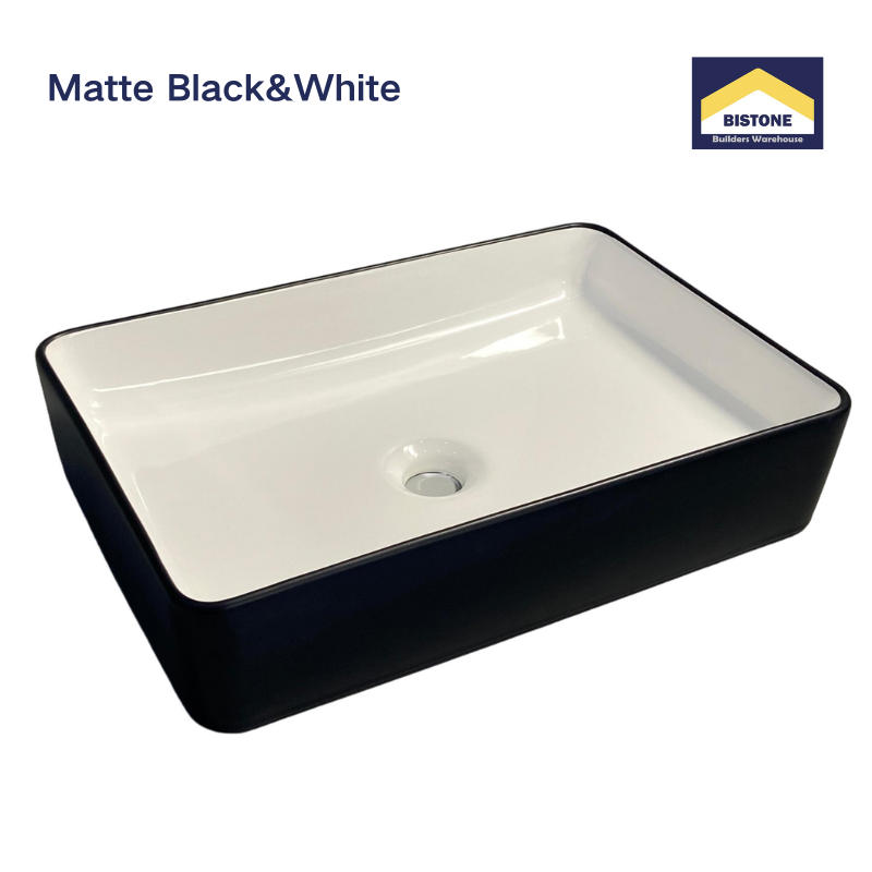 【Basin 8240A】 Black & White Rectangular Ceramic Basin – 500×340×110mm