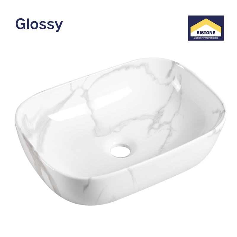 【Basin 8215-P17】 Glossy White Marble with Subtle Grey Veining Rectangular Basin (460×320×140mm)