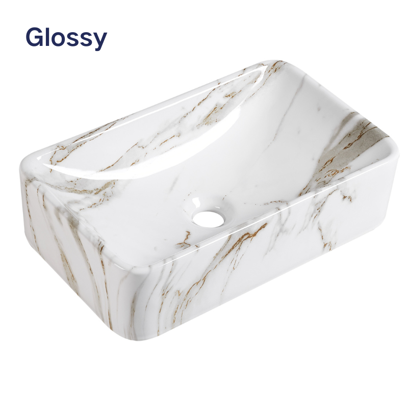 【Basin 408 Pattern 07】Glossy Marble Finish, 490×300×125mm, Above Counter Basin