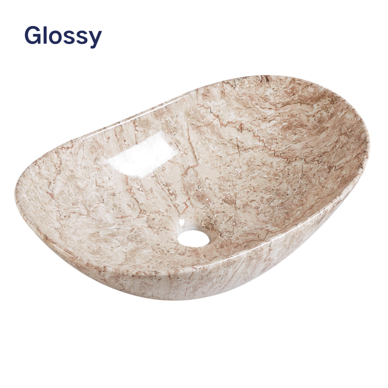 【Basin 333 Pattern 04】 – Glossy Marble Finish, 525×325×160mm, Above-Counter Basin
