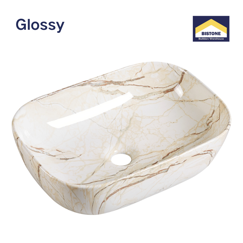 【Basin 8215-P14】Glossy Marble with Brown Veining Basin (460×320×140mm)