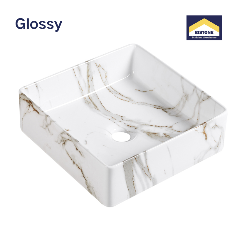 【Basin 488-37 Pattern 07】 Glossy Marble Finish, 370×370×120mm, Above Counter Basin
