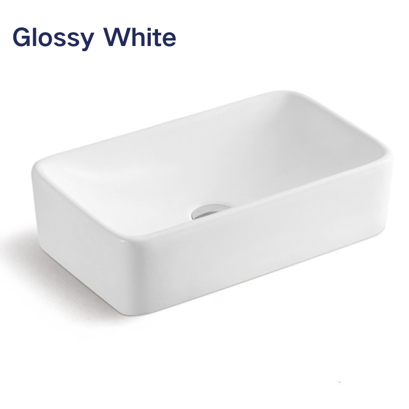 【Basin 408 - Glossy White】Rectangular Basin, 490×300×125mm, Above-Counter Mounting
