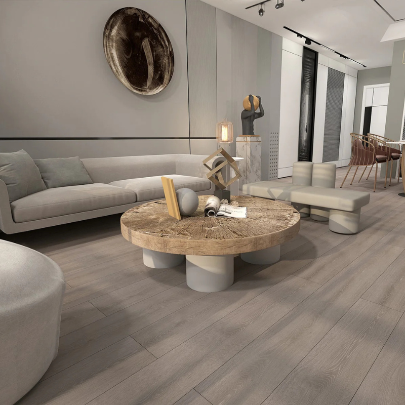 C 03 – PLATINUM GREY CLASSIC HYBRID FLOORING - BOSTON Classic Hybrid Flooring Collection — Light Oak Finish, Water-Resistant & AC5 Surface Rating