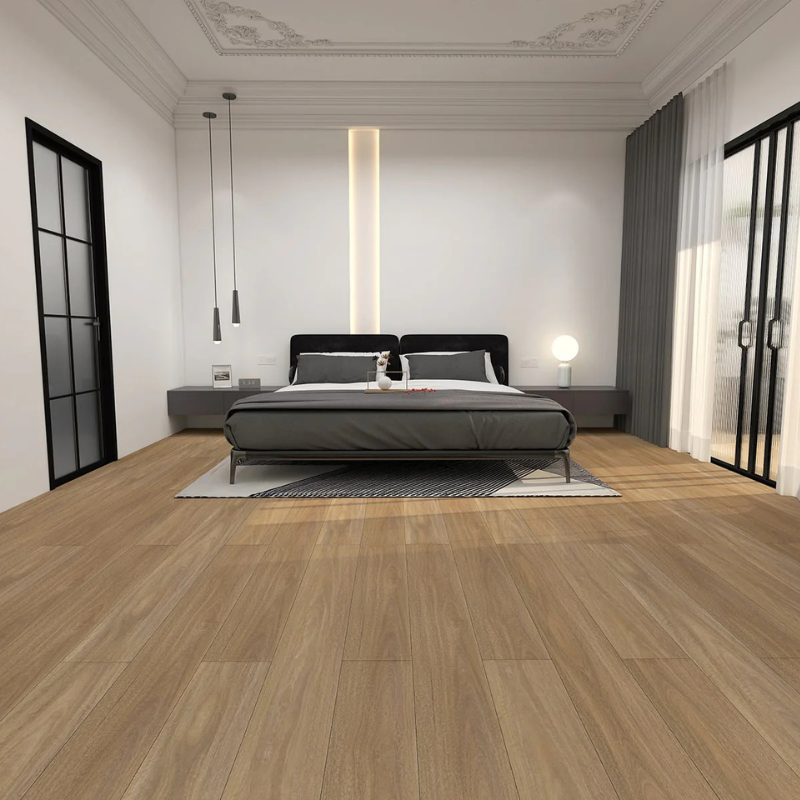 C 06 – LIGHT SPOTTED GUM CLASSIC HYBRID FLOORING - BOSTON Classic Hybrid Flooring Collection — Warm Walnut Finish, Water-Resistant & AC5 Rated