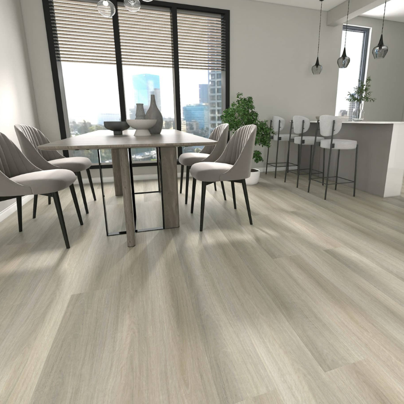 DION Hybrid Flooring Collections — DION 01 Lucid Silver, 100% Waterproof & Scratch-Resistant