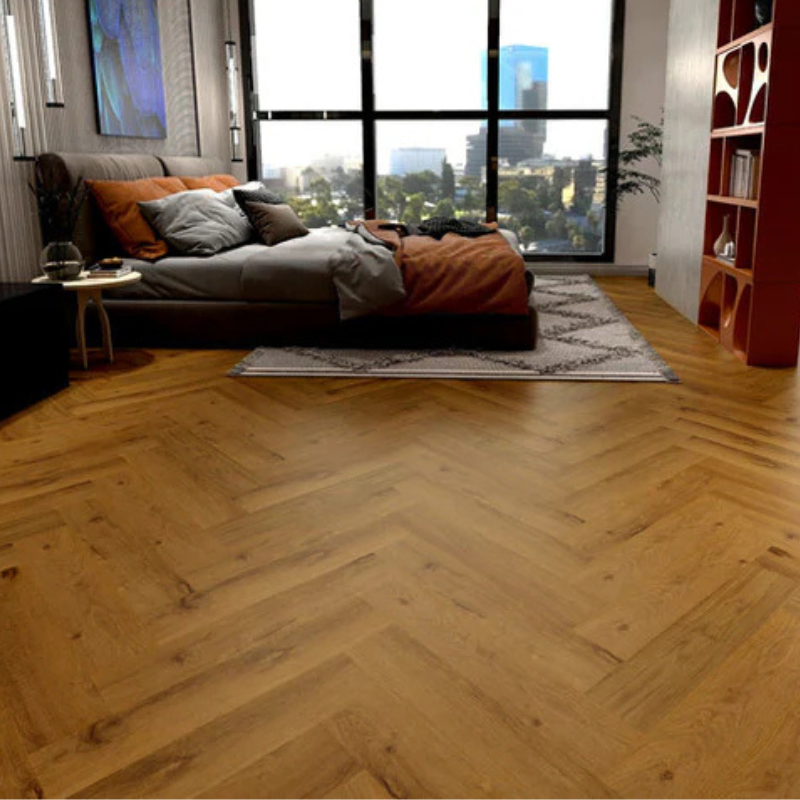 Royal Hybrid Flooring Collection — IK102 Royal Natural Herringbone, Elegant Oak Finish with Designer Pattern