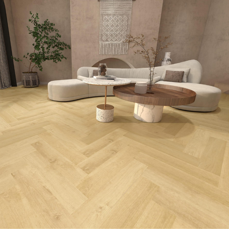 Ergo Herringbone Hybrid Flooring Collection — E02 Blackbutt Herringbone, 100% Waterproof & Fire-Resistant