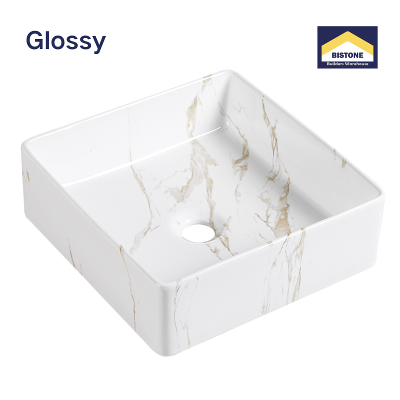 【Basin 488-37 Pattern 01】 Glossy Marble Finish, 370×370×120mm, Above Counter Basin