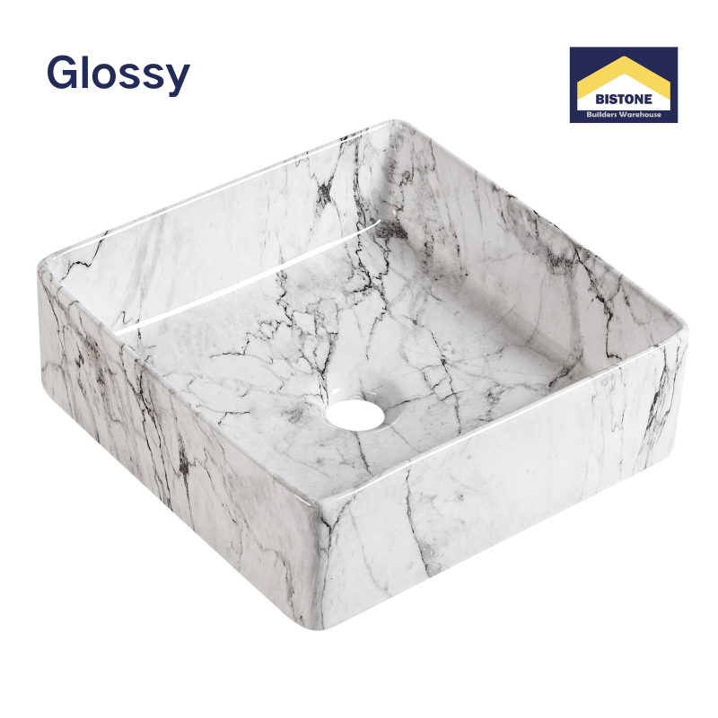 【Basin 488-37 Pattern 12】 Glossy Marble Finish, 370×370×120mm, Above Counter Basin