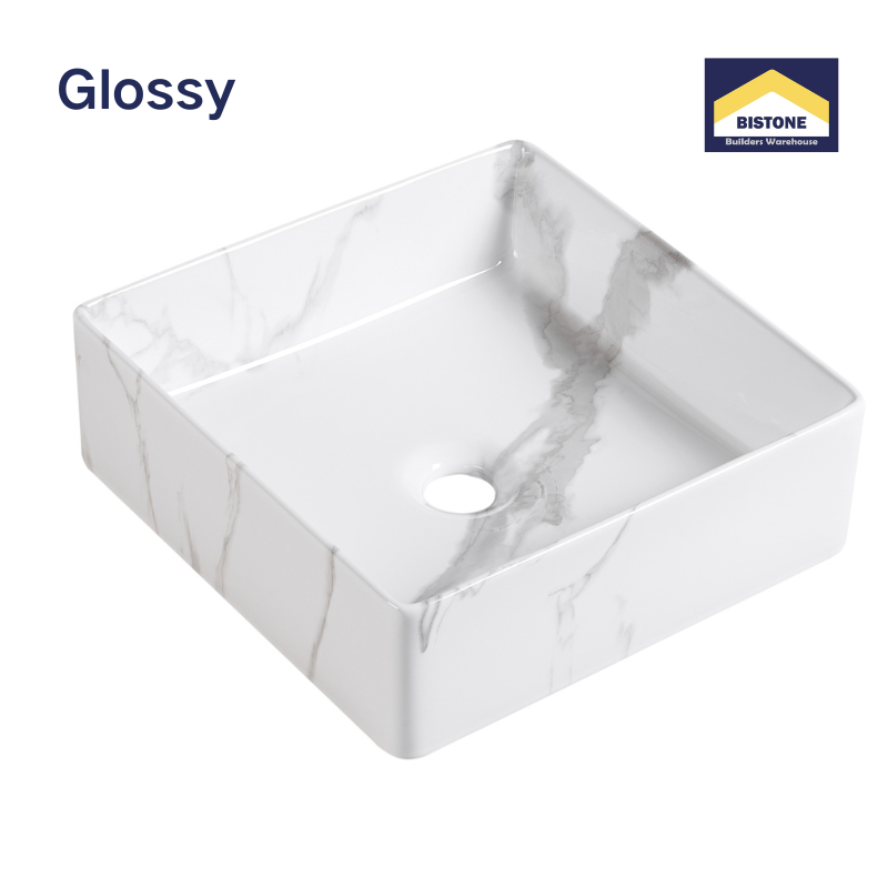 【Basin 488-37 Pattern 17】Glossy Marble Finish, 370×370×120mm, Above Counter Basin